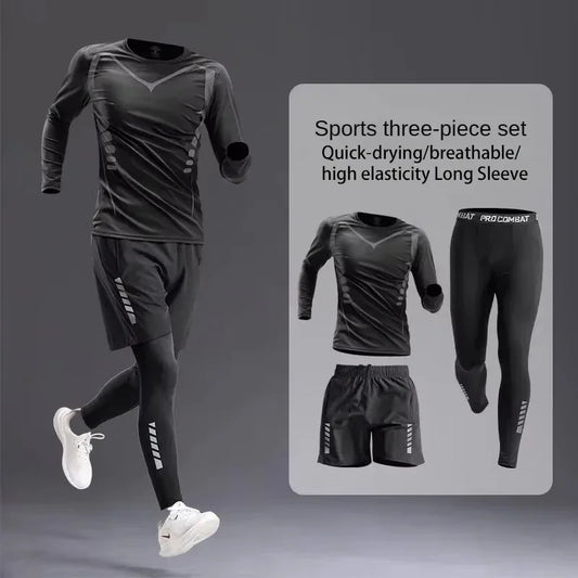 New Men's Sportswear 1-5Pcs Suit All-Season Running Cycling Fitness Quick Drying Clothing Jogging Training Men's Track Suit Set