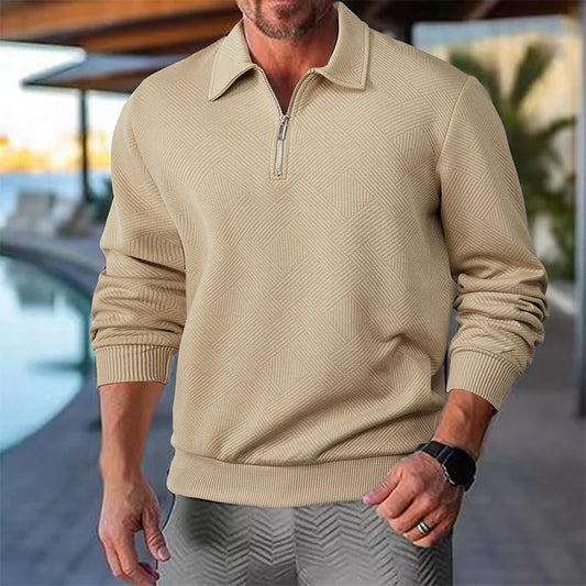 24 cross-border popular autumn long-sleeved lapel zipper men's loose casual top polo shirt