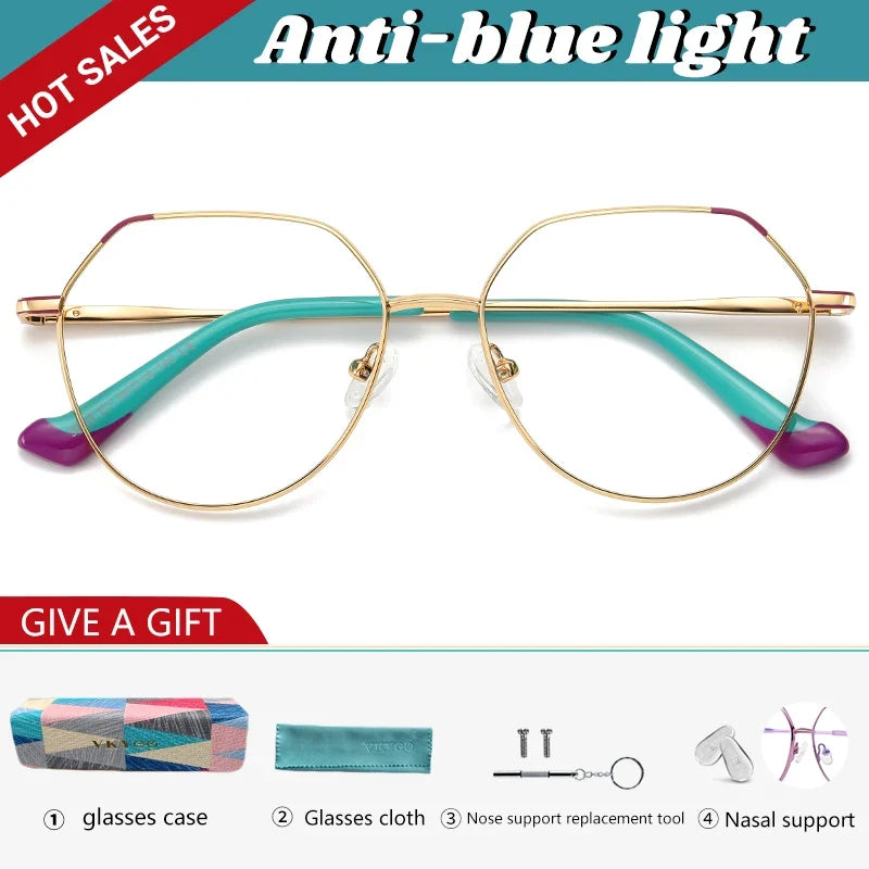 Metal Myopia Prescription Glasses Hyperopia Reading Glasses Women Anti Blue Light Computer Glasses Optical Glasses Frame