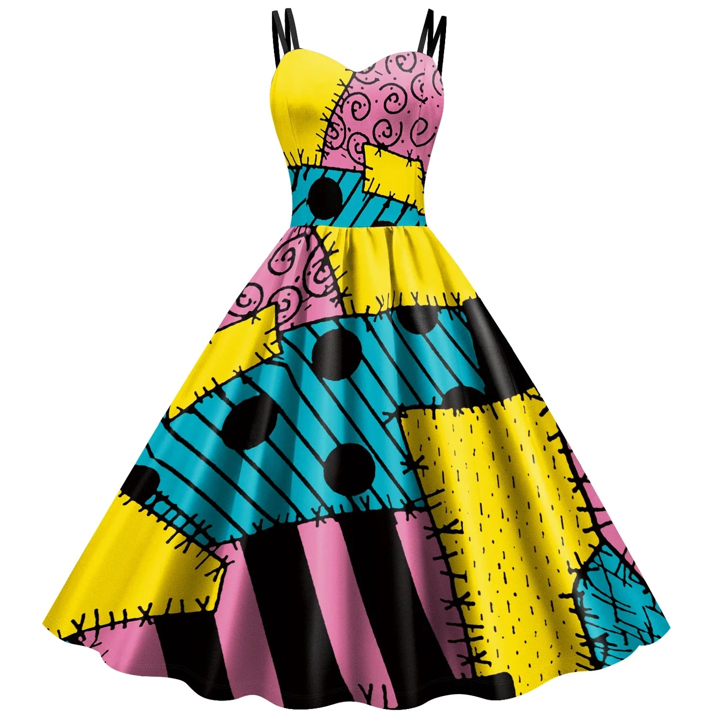 Halloween Nightmare Christmas Sally Dress Spaghetti Strap Women's Sexy Backless Dresses Patchwork Vestidos