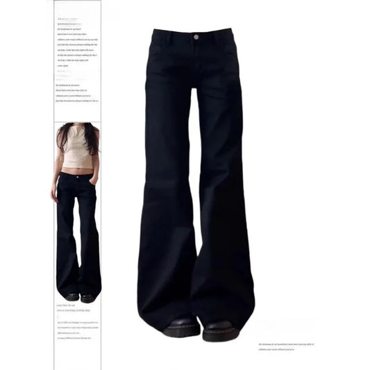 Normcore Y2K Baggy Black Denim Trouser Washed Vintage Casual Minimalist Pants Grunge High Waist Solid Color Street Retro Jeans