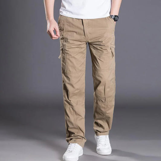 Men Cargo Trousers Casual Pants Straight Leg Work Pants Men Spring Summer Cotton Loose Casual Cargo Overalls Male Multi Pockets