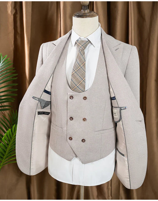 Elegant Man Suits High Quality 3 Piece (Jacket + Vest + Pants) Slim Fit Formal Office and Leisure Banquet Groom's Suit