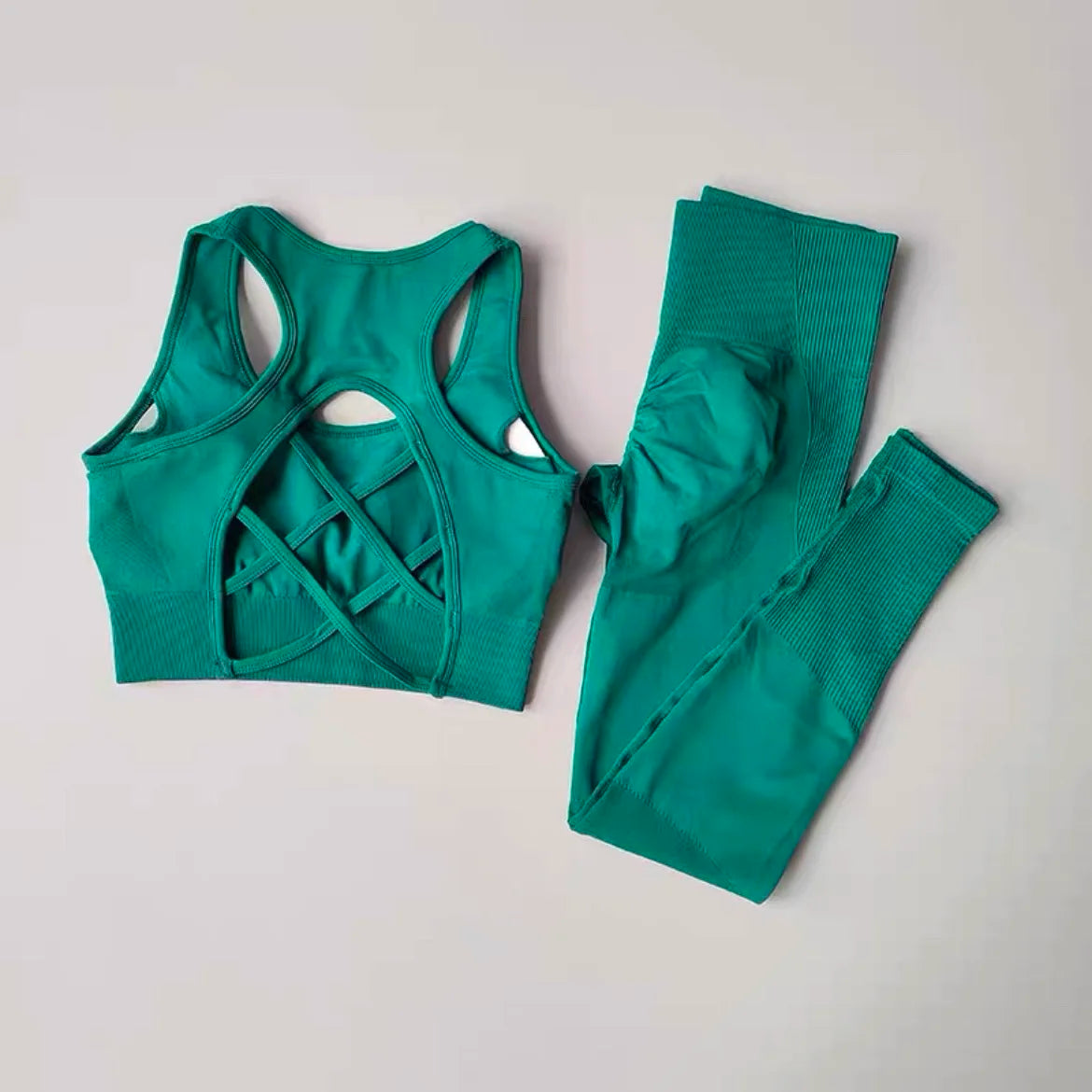 Sexy Back Design Fitness Bra for Women Pilates Shock-Proof Running Training Tight Sports Pants Yoga Outfit Set