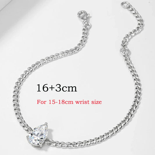 Bracelets réglables en moissanite taille poire de 1, 2 ou 3 carats pour femme - Bijoux délicats de mariée - Chaîne en diamant de laboratoire en argent pur 925