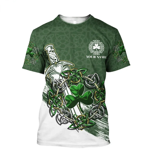 2023 Summer New Printed Irish Celtic Men's and Women's T-shirt, Custom Name Short Sleeve Unisex Shirt, Harajuku Large Casual Sty