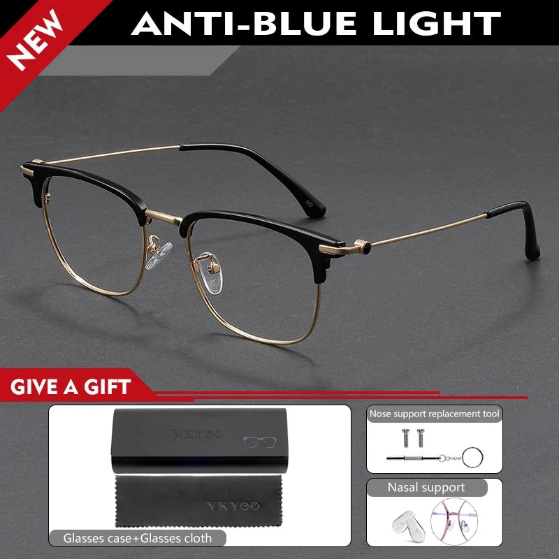 Fashion Vintage Teal Pure Titanium Eyeglasses Men and Women Computer Blue Blocking Myopia Customizable Prescription D8060