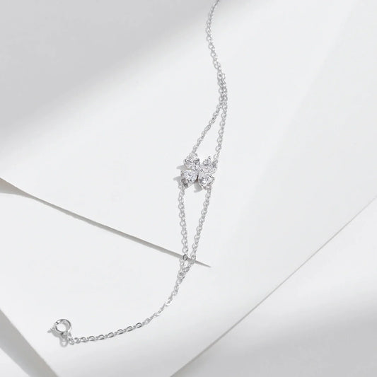 Bracelet double épaisseur cœurs et fleurs en argent sterling 925, oxyde de zirconium, romantique, de luxe, à maillons réglables pour femmes