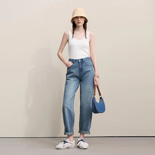 Straight-leg Pants 2026 Spring New Solid Color Casual Washed Denim Trousers Versatile Basic Cotton Women's Pants 12621040