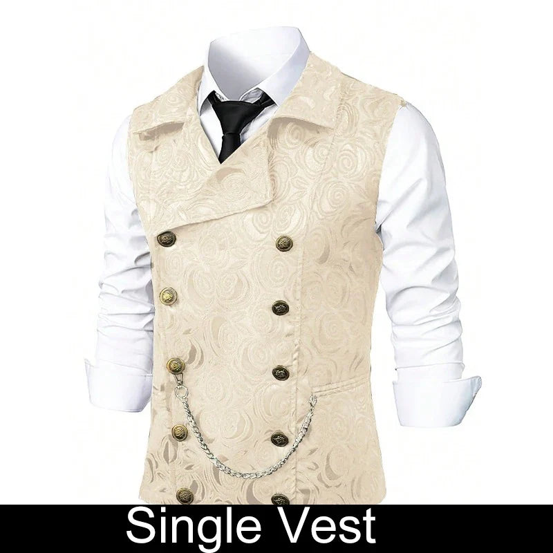 Suit Vest Men British Style Turn Down Collar Double-breasted Male Waistcoat Slim Printed Business Casual Man Coat Vest