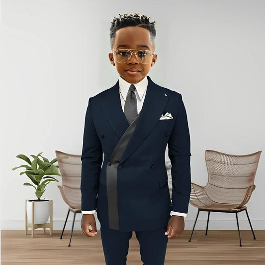 Fashionable Design Double Breasted Boys Suits 2 Pieces Wedding Tuxedo For Kids Formal Elegant Full Sleeve Children's Suit Set