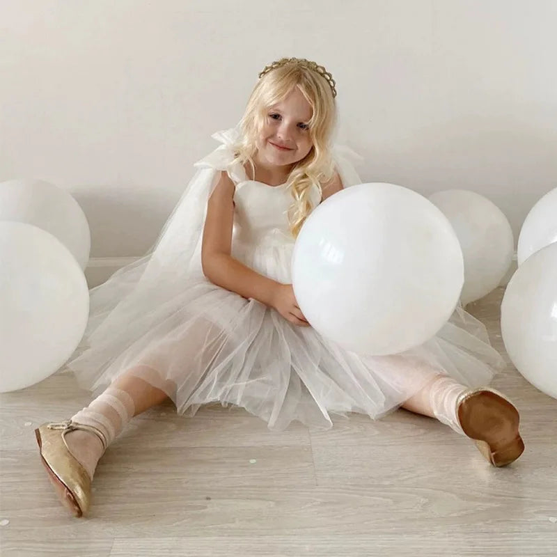 2025 Summer Toddler Baby Girls Party Dresses Girls Wedding Evening Baptism 1st Dresses Formal White Dress For Children Girls