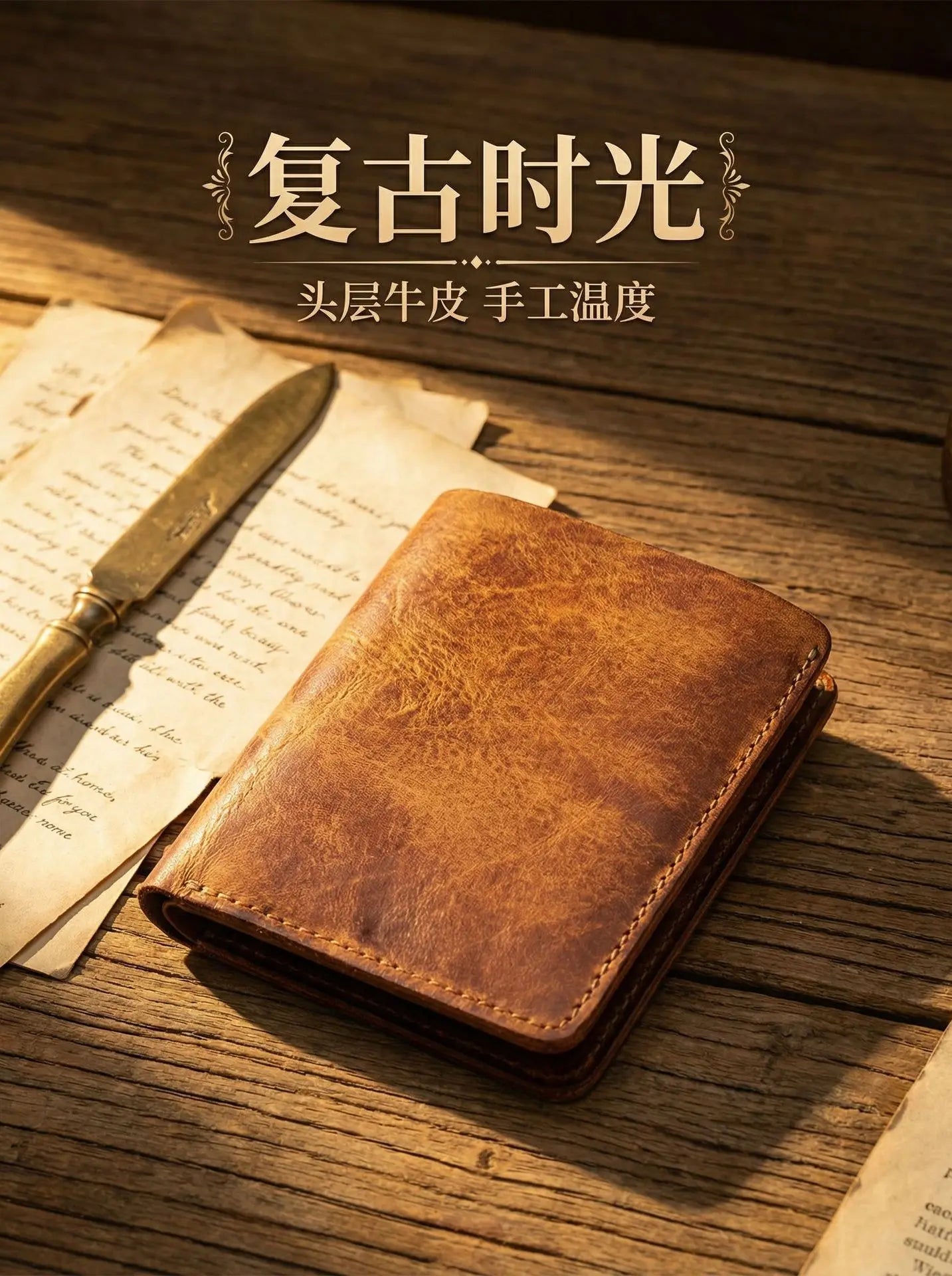 Ultra-Durable Men's Leather Short Wallet, Scratch-Resistant Hand-Rubbed Top Grain Leather Card Holder, Minimalist Travel Wallet