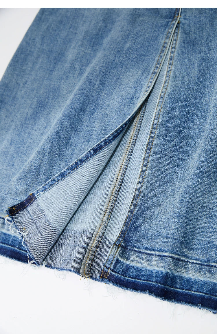 Minimalism 2024 Summer New Casual Denim Style Women Jeans Skirts Letters Embroidery Open Fork Female A-line Skirt 12442282