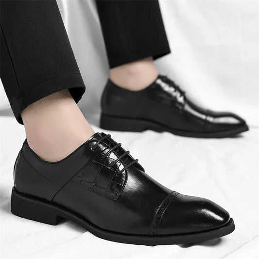 Men's Big Size 39-48 Black Leather Cap-Toe Oxford Shoes New Formal Business Dress Shoes Male Spring Autumn Wedding Shoe for Man