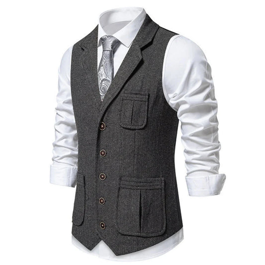 Men Vest Drak Gray Herringbone Single Button Waistcoat For Wedding Birthday Banquet Party Business Work Daily Men Suit Vest