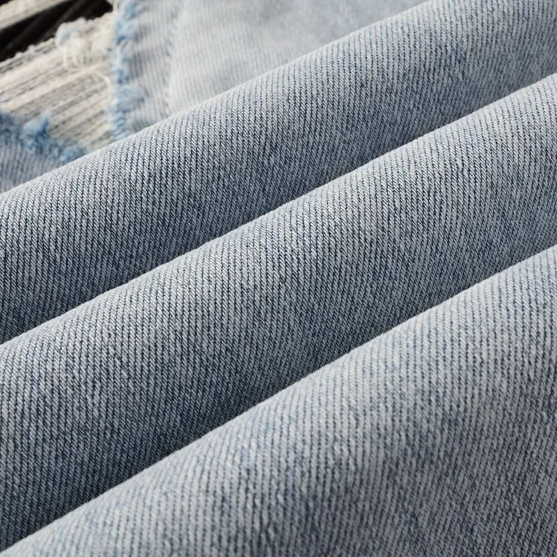High Street Jeans Patch Hand-worn Holes Slim Skinny Jeans for Men