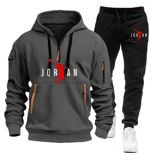 2025 Men's sports brand sweatshirt and hoodie 2-piece set, wool men's hip-hop sweatshirt, men's hoodie, casual sportswear set