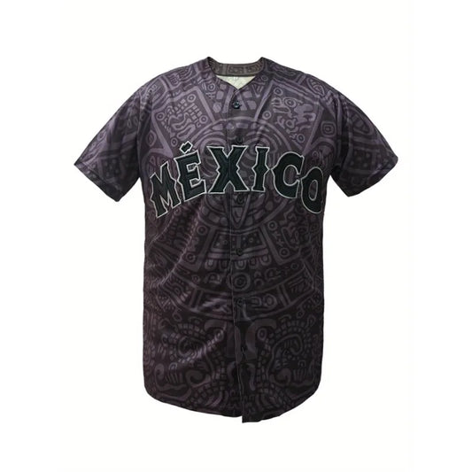 Men's Baseball Jersey Short Sleeve with "MEXICO" Embroidery Breathable Loose Fit for Casual Parties, Sports & Outdoor Activities