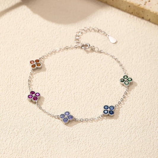 Bracelet empilable en argent sterling 925 avec trèfle à quatre feuilles et zircone colorée, bijou fin pour femme