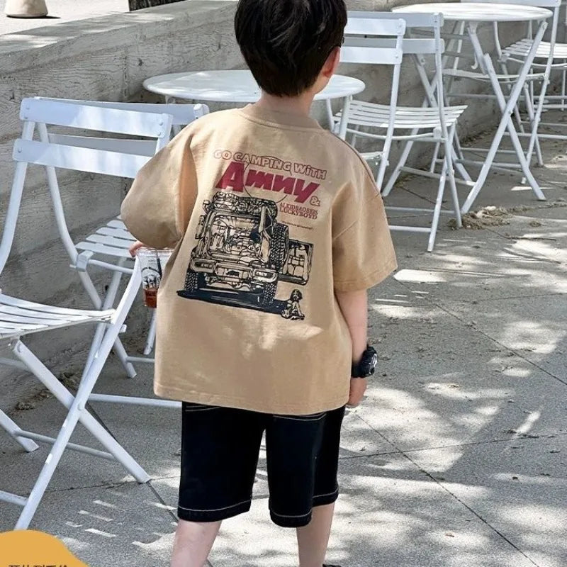 Boys' Casual Short Sleeve T-Shirt 100% Cotton Summer Kids' Clothing Toddler Boys Bestseller