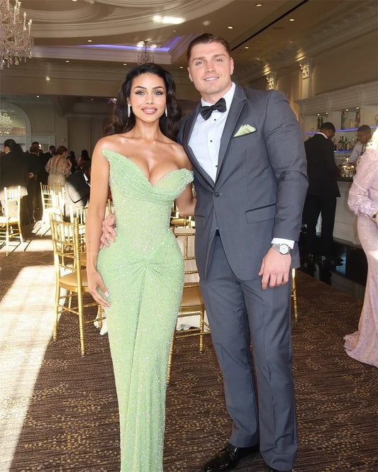 Green Off Shoulder Sequin Prom Dresses Mermaid Exquisite Customized جديد في الفساتين Sweep Train Evening Dress 2025