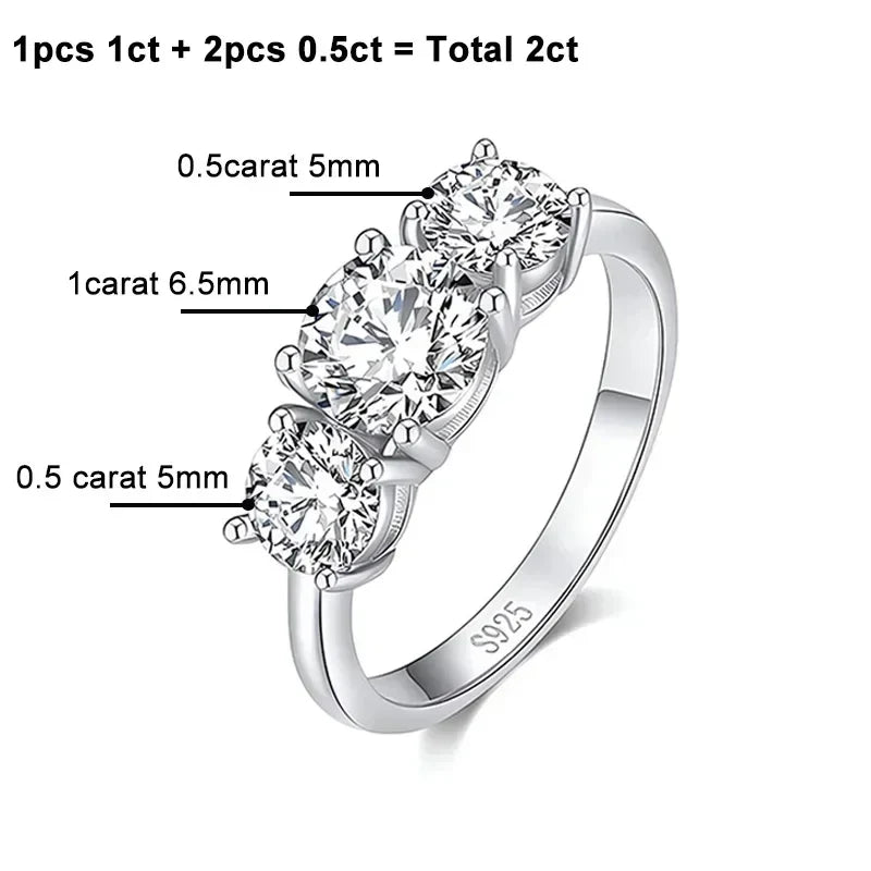 4CT Moissanite Engagement Ring for Women 3-stone S925 Sterling Silver with Gold Plated Wedding Band Promise Diamond Rings