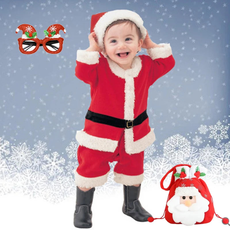 2025 Baby Girl Boy Christmas Costumes Red Santa Claus Suit Festival Halloween Cosplay Sets Christmas Baby Clothes