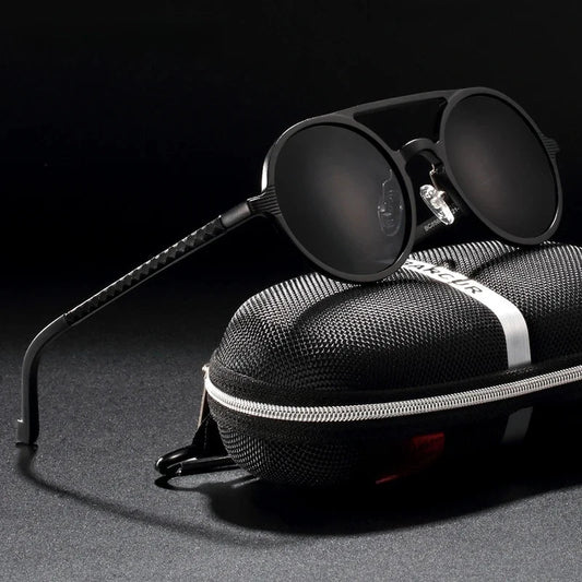 Vintage Aluminum Magnesium Sun Glasses Men Polarized Driving Sunglasses Round Steampunk Shades Brand Designer Eyewear