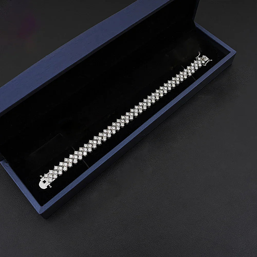 1.5mm Real Moissanite Tennis Bracelet S925 Sterling Silver 3-row Heart Lab Diamond Bracelets for Bridal Women Wedding Jewelry