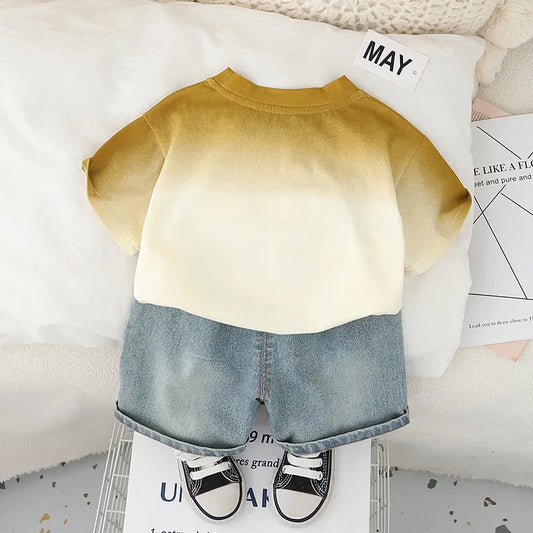 0-5Years New Baby Boys Girls Summer Clothes suits Tie dye letter T-shirt denim Shorts 2pcs/sets Children Clothing Tracksuits Set