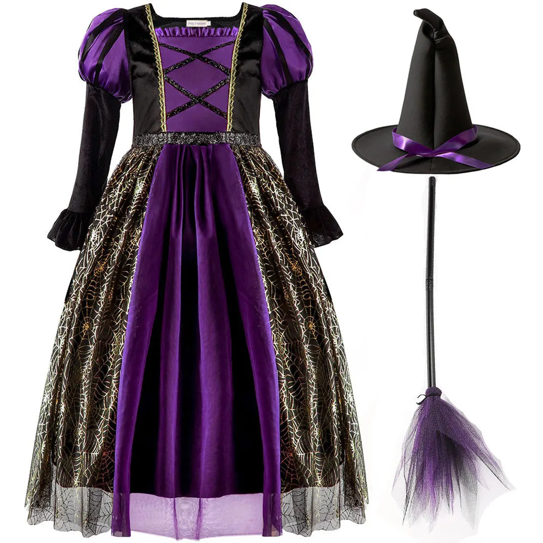2025 Halloween Easter Festive Party Girl Cosplay Classic Witch Purple Print Long Sleeve Dress Evil Horror Set Baby Birthday Gift
