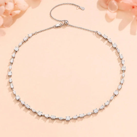 Certified Full Moissanite Necklace Choker for Women S925 Silver Round/Pear/Marquise/Asscher Cut Lab Diamomd Adjustable Neckchain