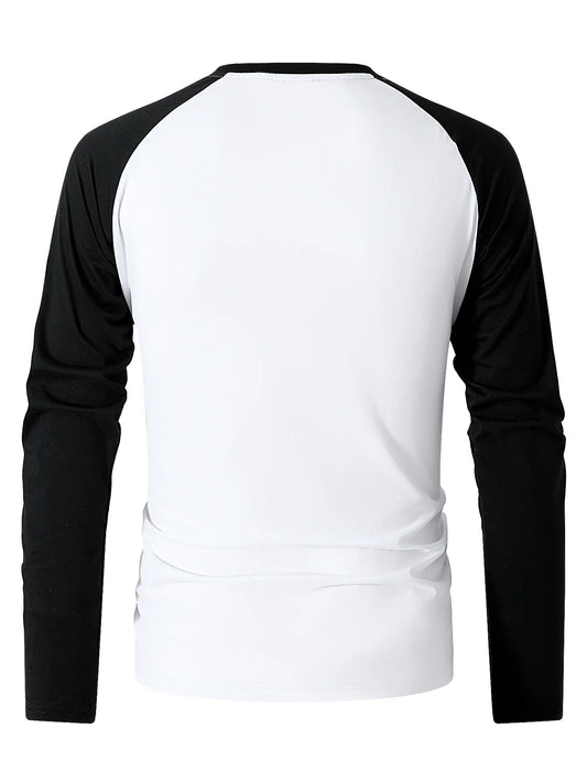 New Spring Autumn Style Simple Outdoor Sports Fashion Trendy Versatile Color Block V-neck Long Sleeve Men's Top