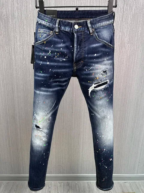 Men Jeans Dsq2 Denim Pants Hole Slim Pencil Trousers Buttons Party Clothes coolguy D2 JEANS for husband blue