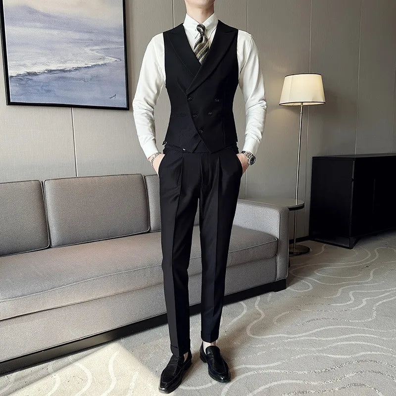 Man Waistcoat British Style Turn Down Collar Men Suit Vest Slim Sleeveless Single-breasted Male Business Casual Vest