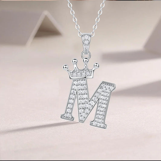 925 Silver Initial Necklace Sparkling Full Moissanite Diamond Pendant Charm Necklaces for Women Letter Name Choker Jewelry Gift