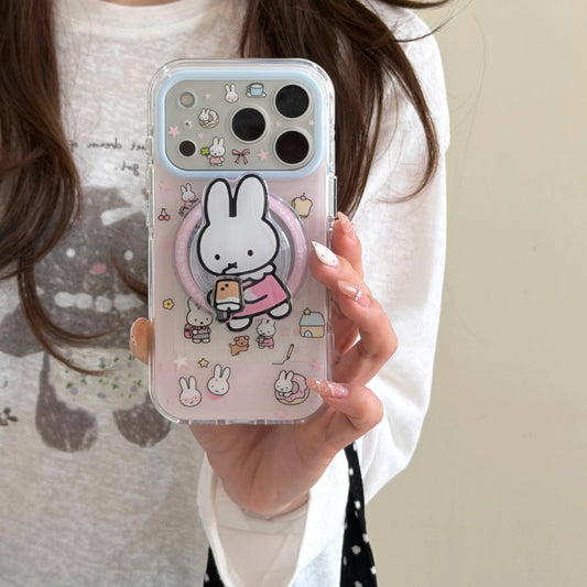 Cute Cherry Pink Miffy Rabbit Magnetic Phone case for iPhone 15 16 17 16 Pro Max 17 Pro Cover With Magsafe Stand Kawaii Cases