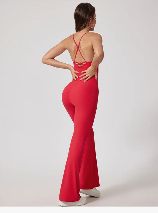 Seamless Yoga Jumpsuit Sets Beautiful Back Tight Hip Lift Trousers Micro Flared Trousers Outdoors Sports Fitness tracksuit Woman