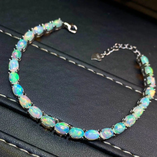 Bracelet Simple en Opale Naturelle en Argent Sterling 925, Bracelet en Pierre Colorée, Bijoux de Mariage Fins pour Femmes, 24 Pièces 4*6mm, Bijoux Fins