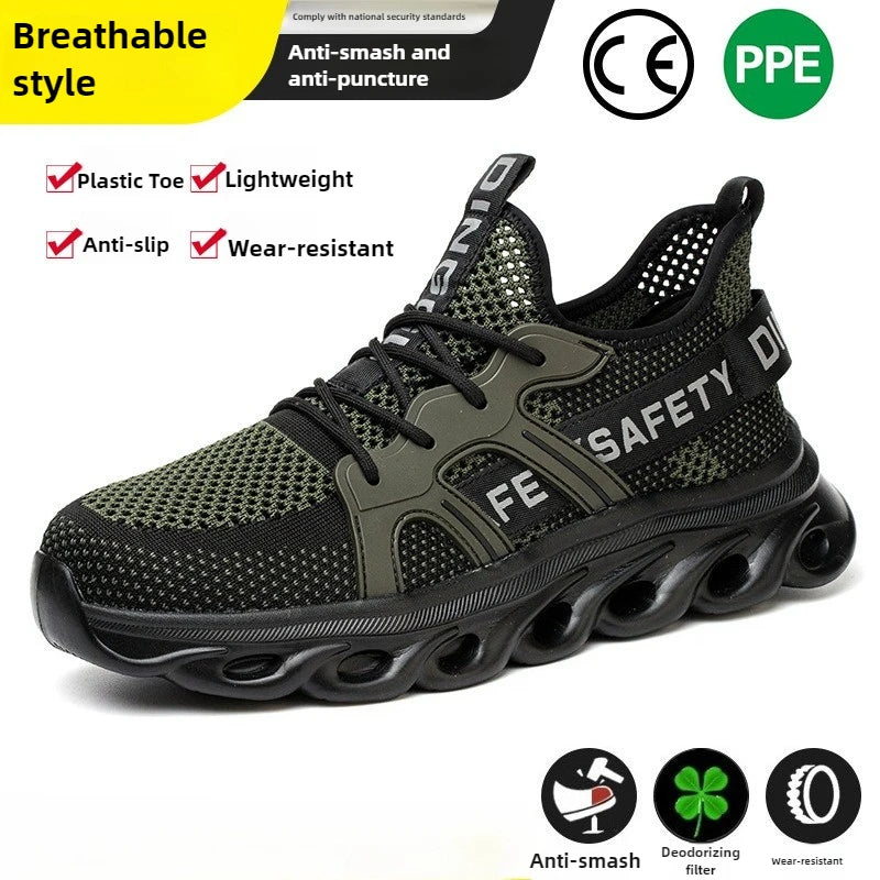 summer safety shoes lightweight work shoes with plastic toe comfortable work sneakers men anti-puncture breathable safety boots