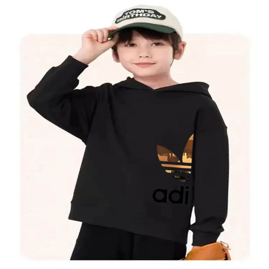 Children's Hoodies Suit Suitable Girls Boy Fun Brand Print Age 3-12 Coat Toddler Long Sleeves Leisure Black Hood Clothing