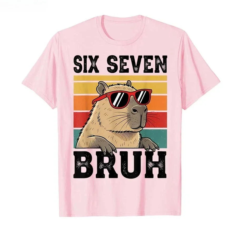 Six Seven Bruh Meme Funny Capybara T-shirt For Women Short Sleeve Tops Summer Short sleeved Harajuku streetwear Tops Tees 