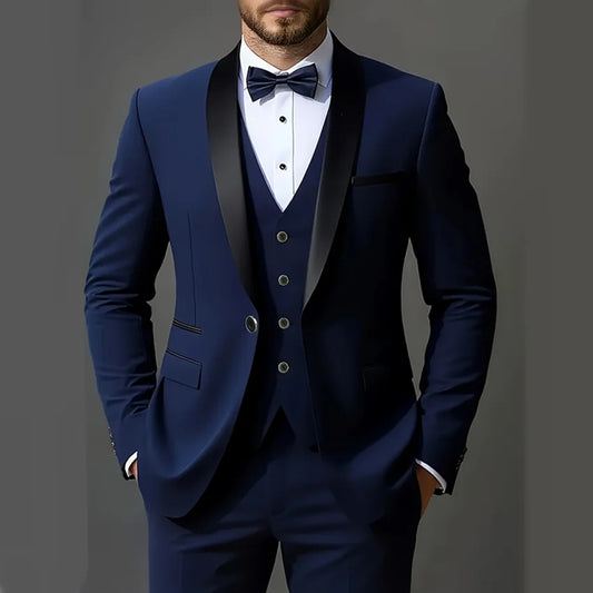 Men's 3pcs Suit Set, Jacket + Vest + Pants, Fashionable High-Quality, Suitable for Weddings, Parties and Formal Occasions