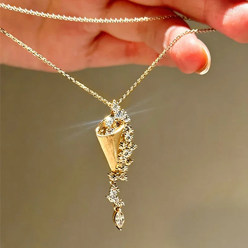 Marquise/Round Cut Moissanite Necklace Exquisite Tassel Pendant Necklaces For Women Collarbone Chain Jewelry Gift