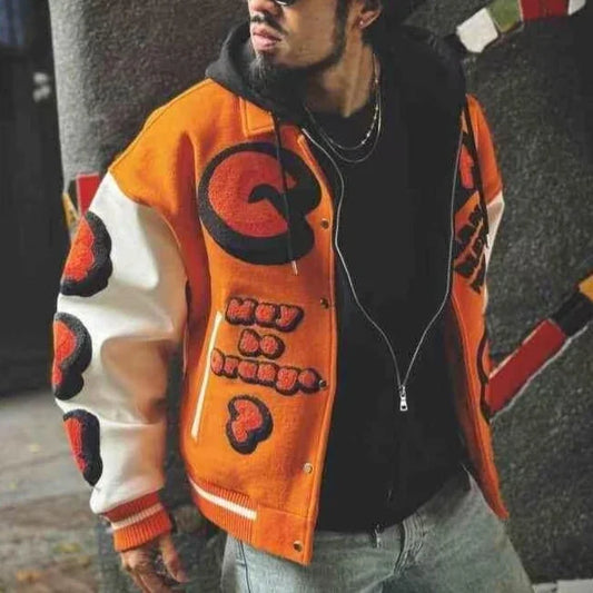 Embroidery Varsity Jacket Men PU Leather Sleeves Oversized Bomber Jackets Women Baseball Coats Streetwear Men Clothing