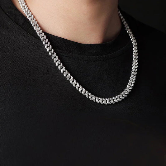 Bracelet chaîne cubaine scintillante en moissanite véritable pour hommes et femmes, 8 mm, argent sterling S925, bracelets maillons diamant style hip-hop