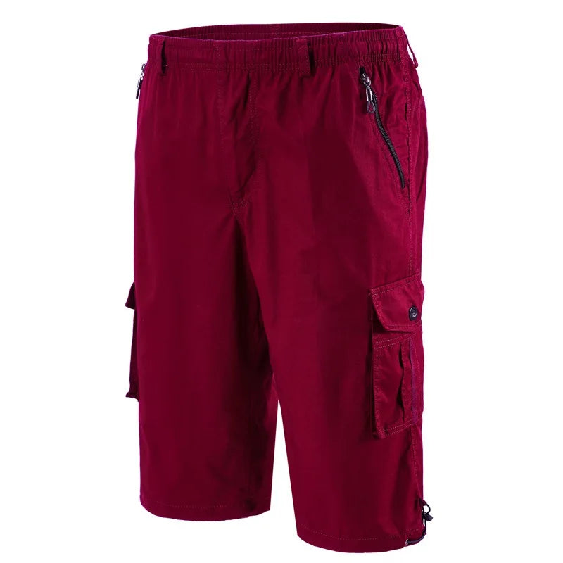 Cargo Shorts Men Zipper Pocket Many Men's Breeche Long Length 3/4 Capri Short Pant Cotton Bermuda Summer 2024 Casual Male Shorts