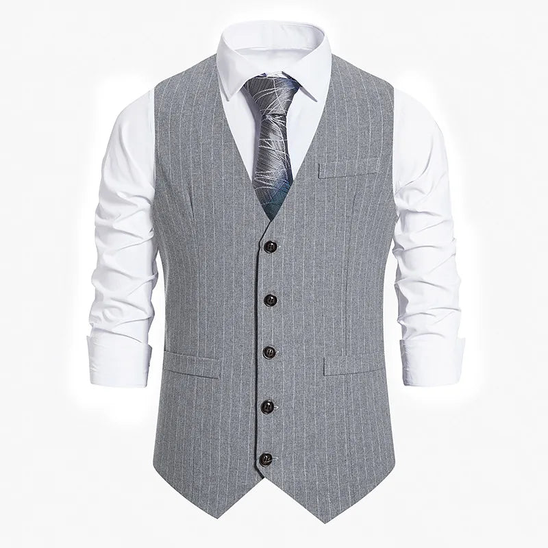 Men's Suit Vest Striped Single Breasted Waistcoat Stylish Mail Suit Retro Vest Wedding Business Banquet Daily Groomsman Uniform