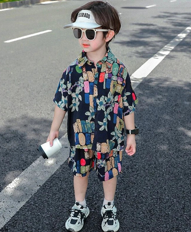 Printed Shirt Korean Clothing Children Top Children's From 8 12 Years Summer Suit for Boy Kids Boys Clothes Set 4 Old Costume 7